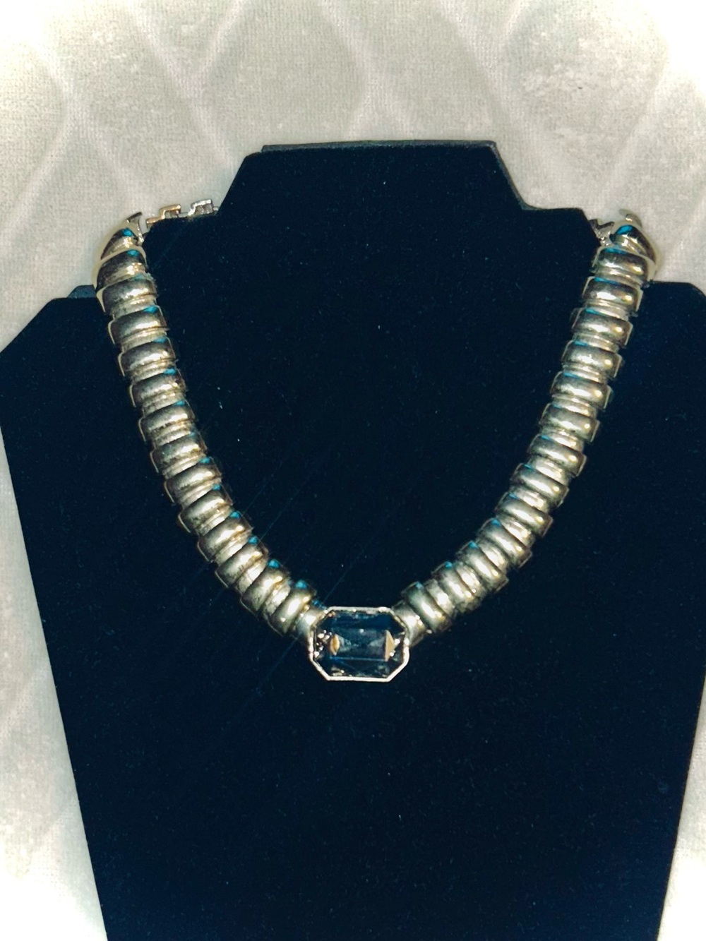 Gold-Tone Necklace with Clear Emerald-Cut Center Stone